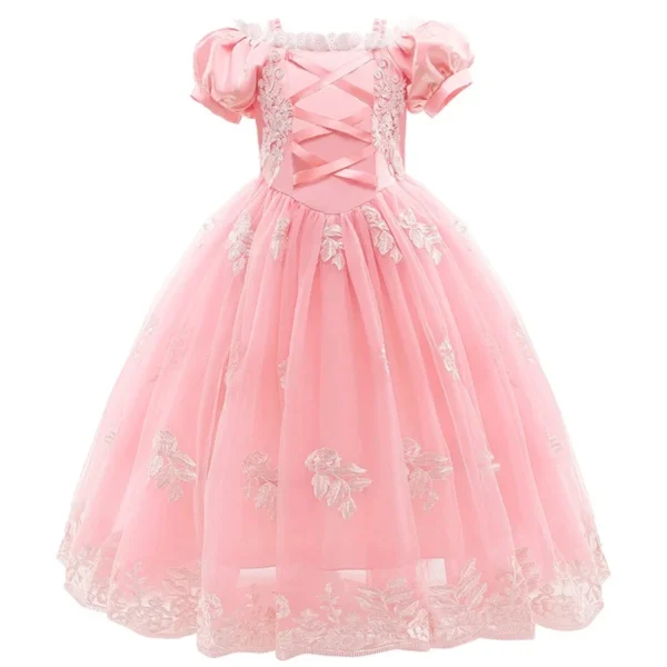Kids Floral Lace Princess Costume Dress Sets - Pink dress only