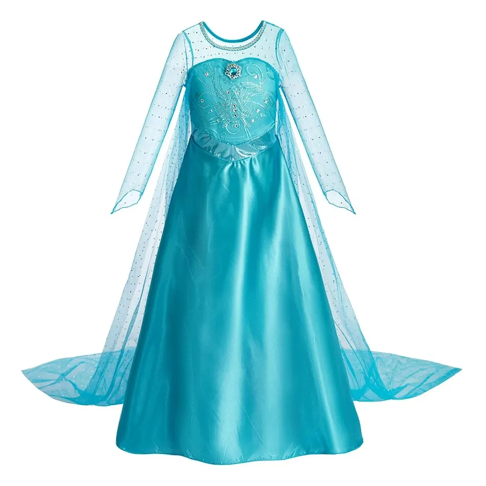 Kids Elsa Snow Queen Dress - Blue dress with sheer train