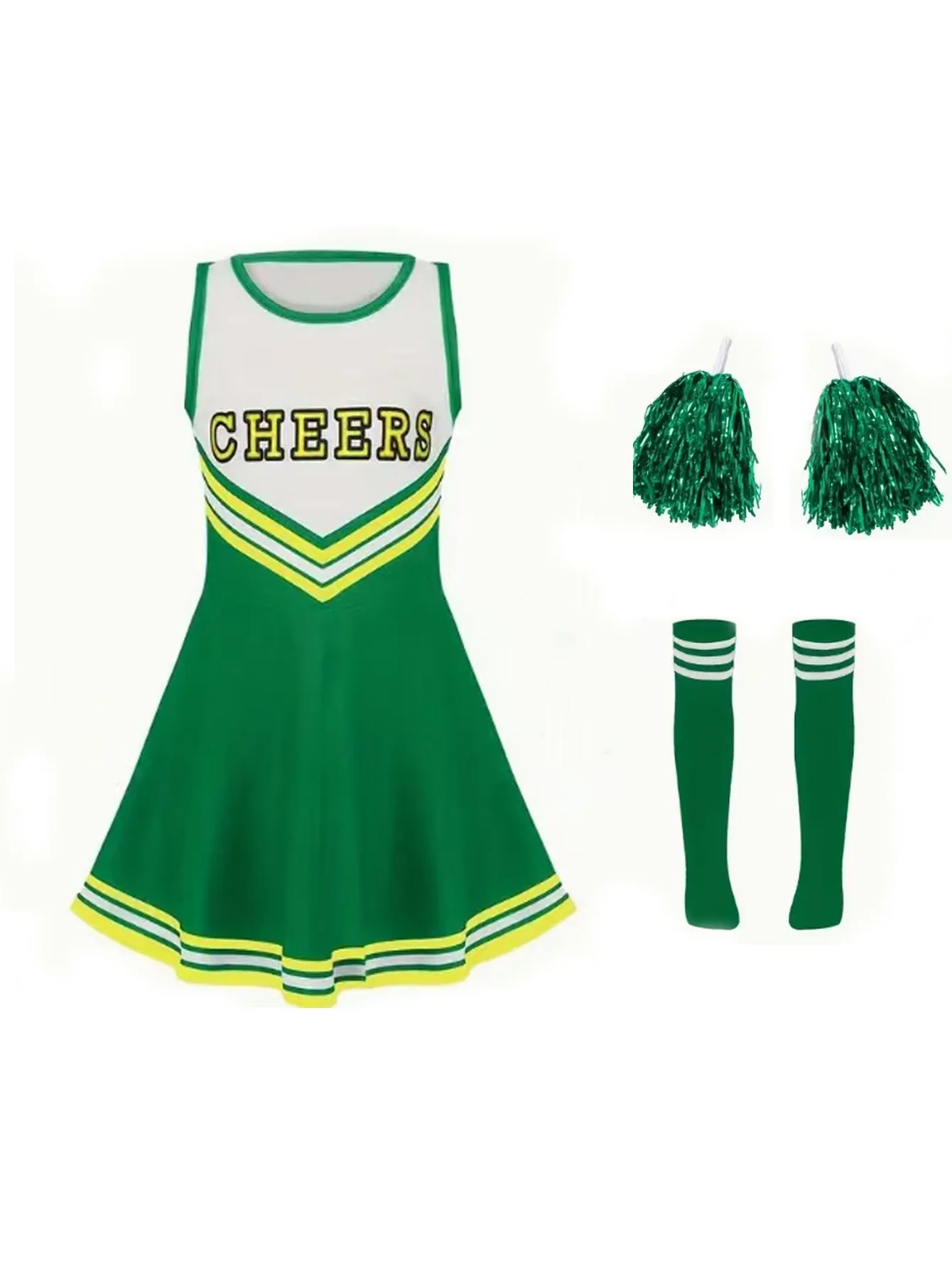 Cheerleader Costume Set with Pom-Poms - Green