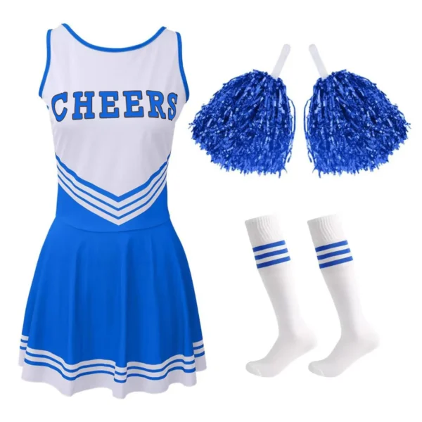 Cheerleader Costume Set with Pom-Poms - Blue