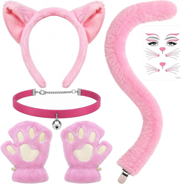 Pink Cat Ears and Tail Costume Set