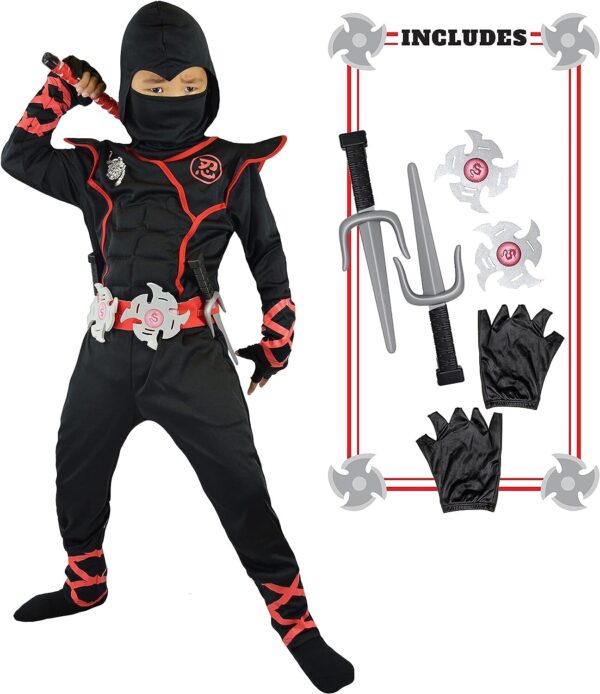 Kids Black and Red Ninja Costume, Small (5-7 Years)