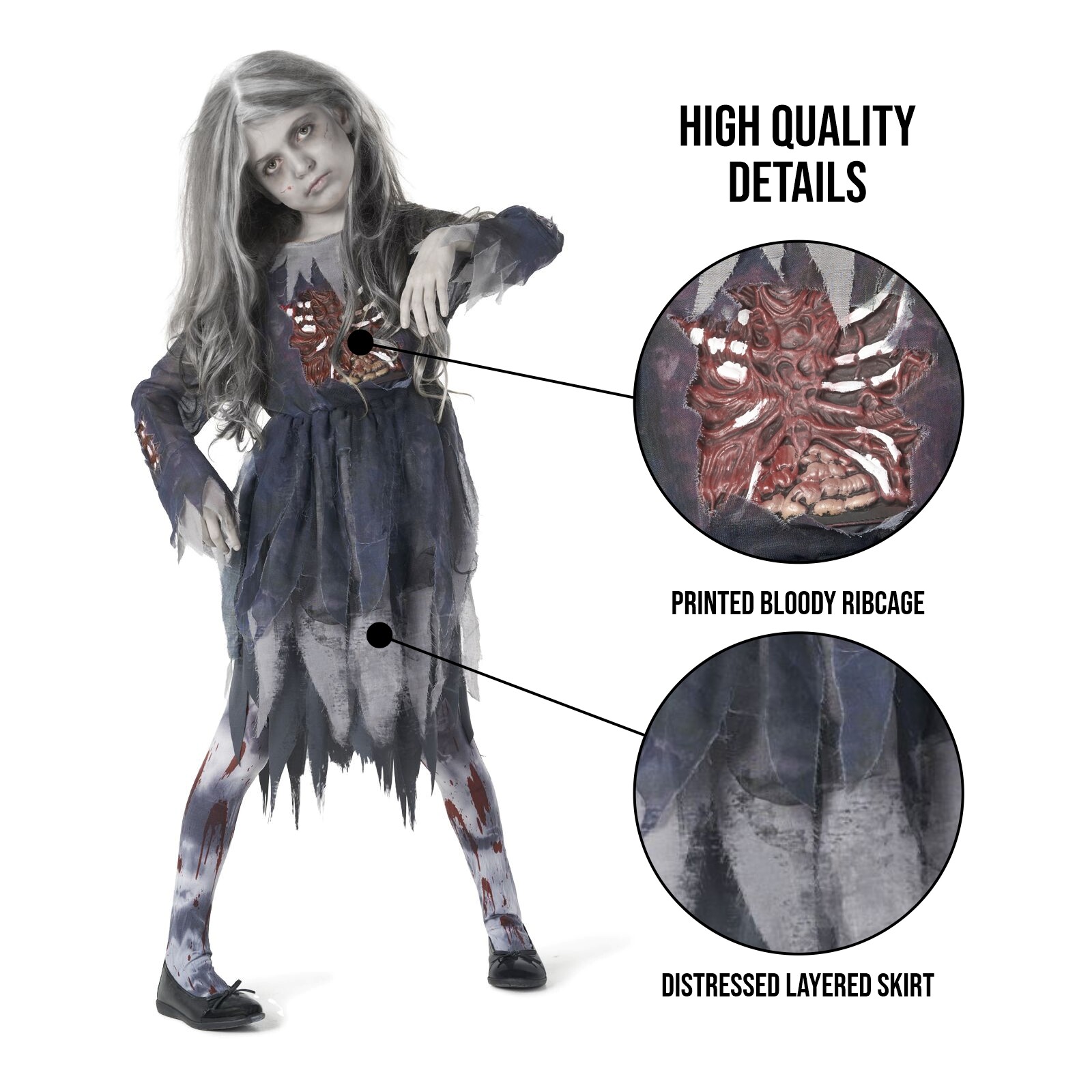 Girls' Layered Zombie Dress Costume