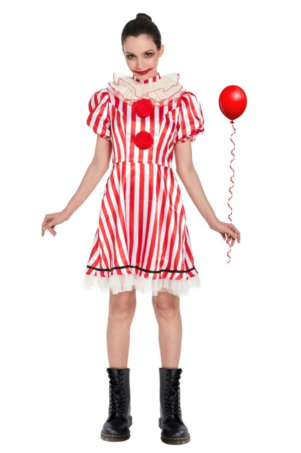 Women's Red Striped Clown Dress Costume, One Size