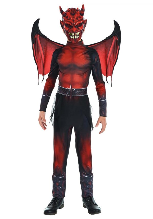 Boys' Red Demon Devil Costume with Wings and Mask