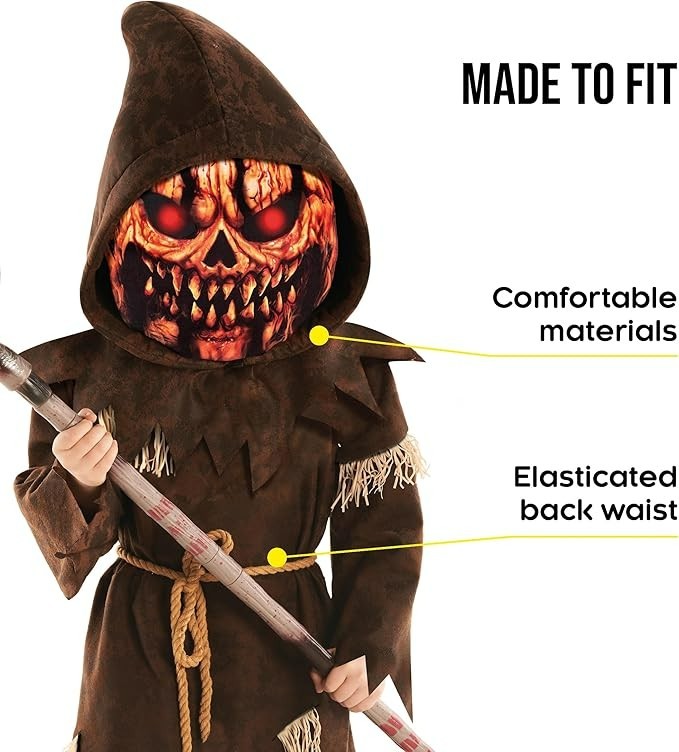 Boys' Pumpkin Monster Costume with Mask and Pitchfork