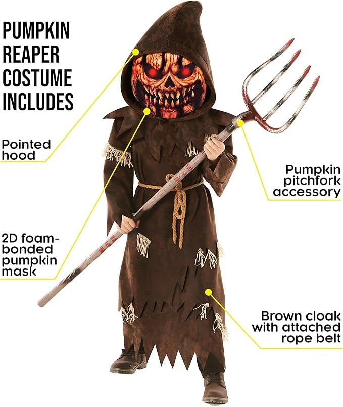 Boys' Pumpkin Monster Costume with Mask and Pitchfork