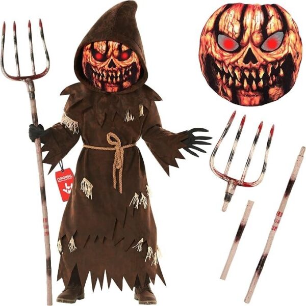 Boys' Pumpkin Monster Costume with Mask and Pitchfork