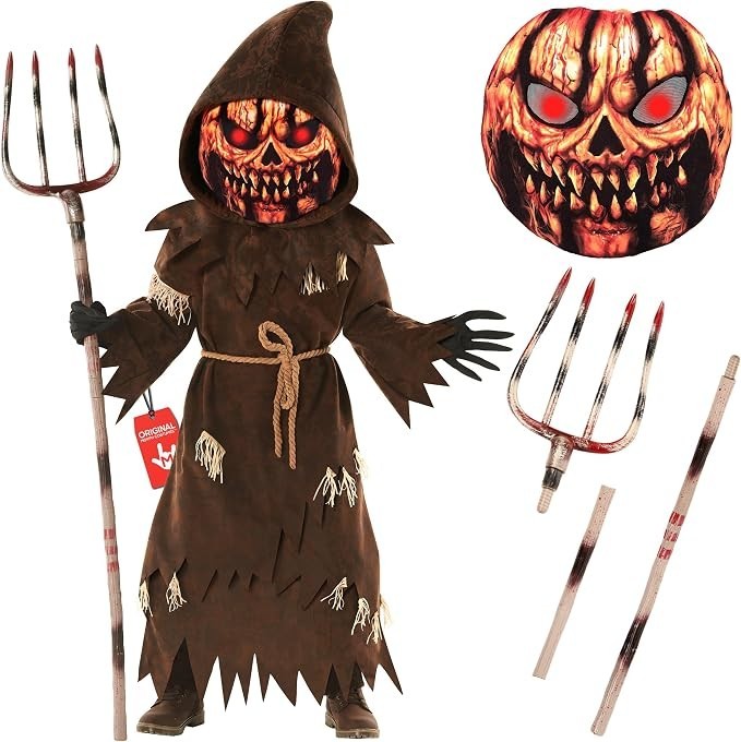 Boys' Pumpkin Monster Costume with Mask and Pitchfork