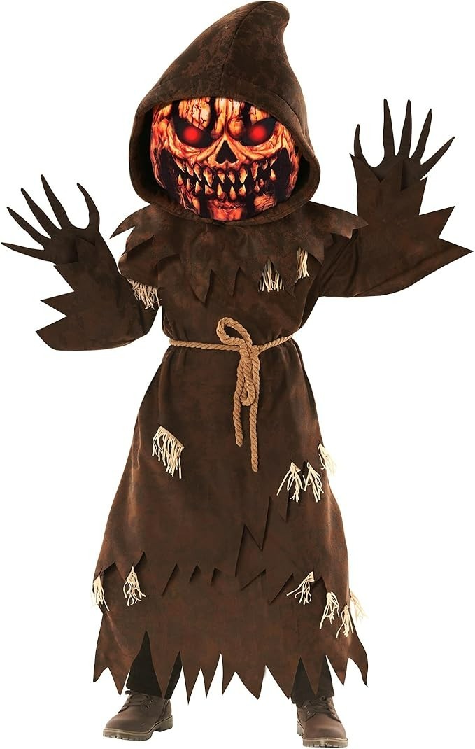 Boys' Pumpkin Monster Costume with Mask and Pitchfork