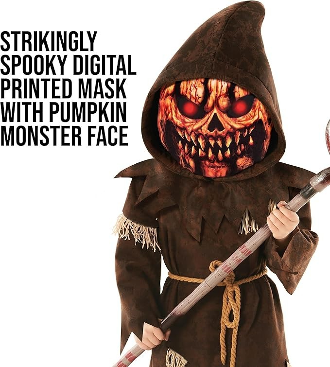 Boys' Pumpkin Monster Costume with Mask and Pitchfork