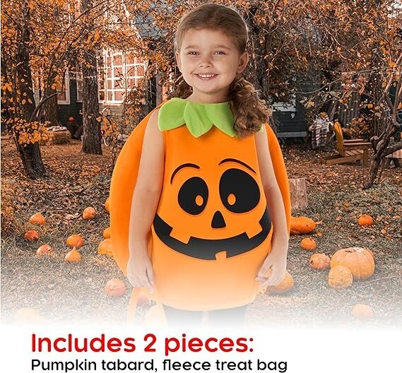 Kids' Orange Pumpkin Costume with Bag