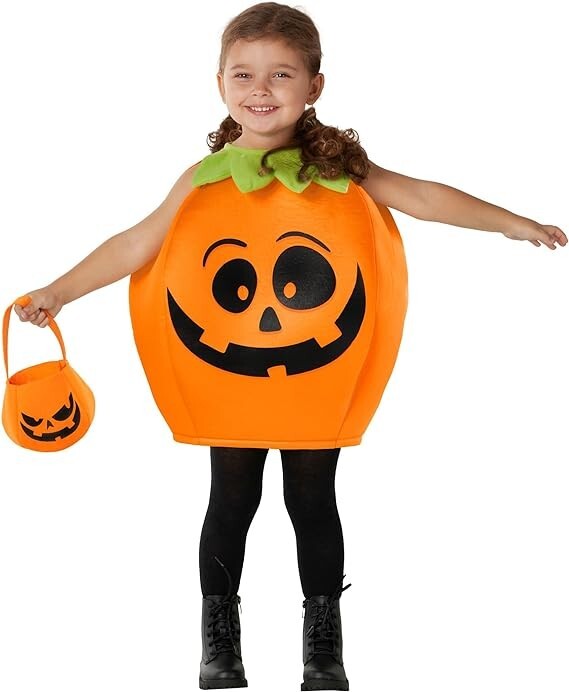 Kids' Orange Pumpkin Costume with Bag
