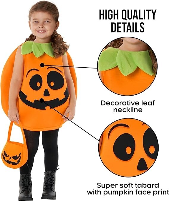Kids' Orange Pumpkin Costume with Bag