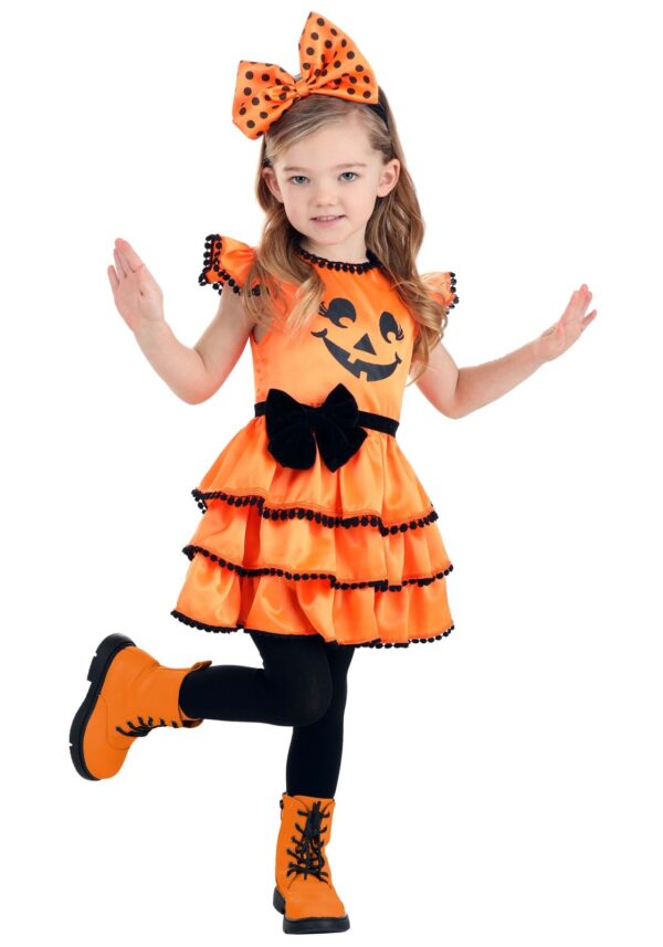 Toddler Girls' Pom Pom Pumpkin Dress Costume
