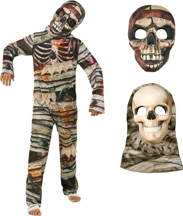 Kids' Mummy Costume with Two-Mask Hood