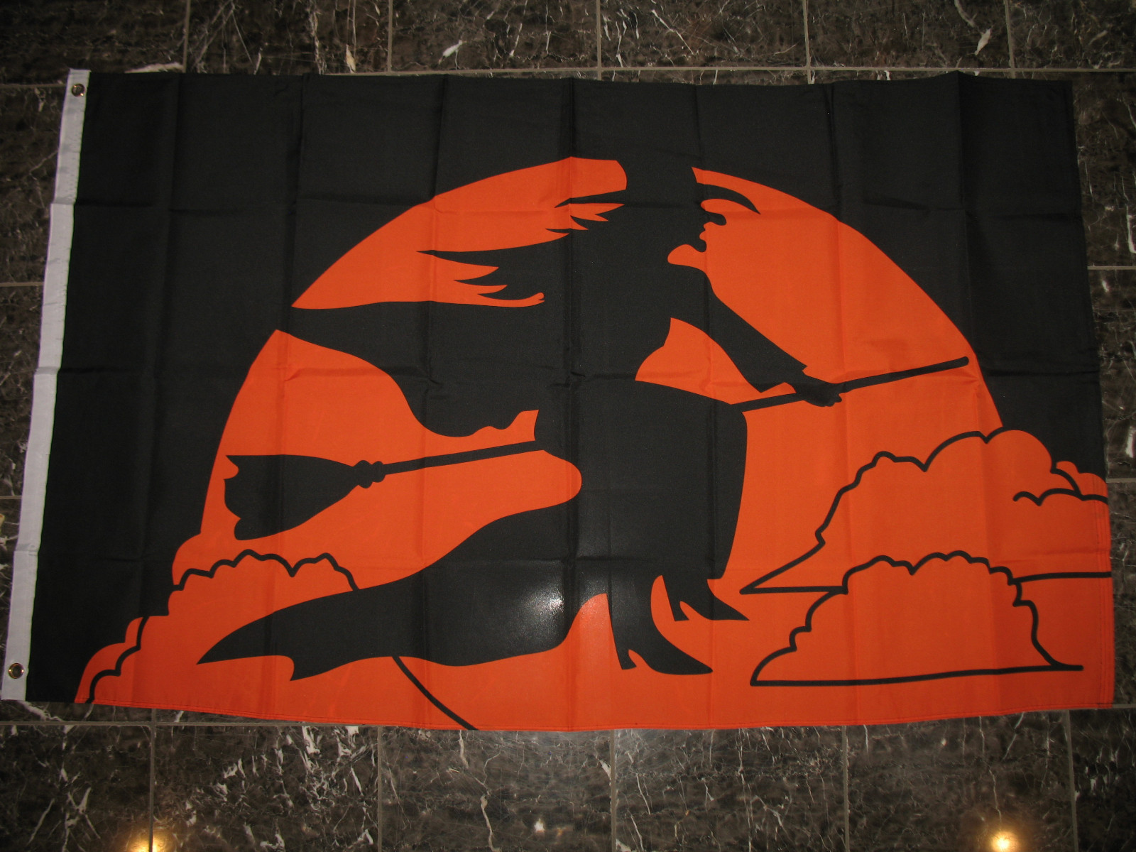 Witch and Orange Moon Halloween Flag, 3 ft × 5 ft