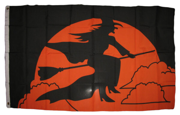 Witch and Orange Moon Halloween Flag, 3 ft × 5 ft