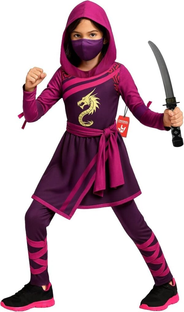 Girls' Purple Dragon Ninja Costume with Toy Sword