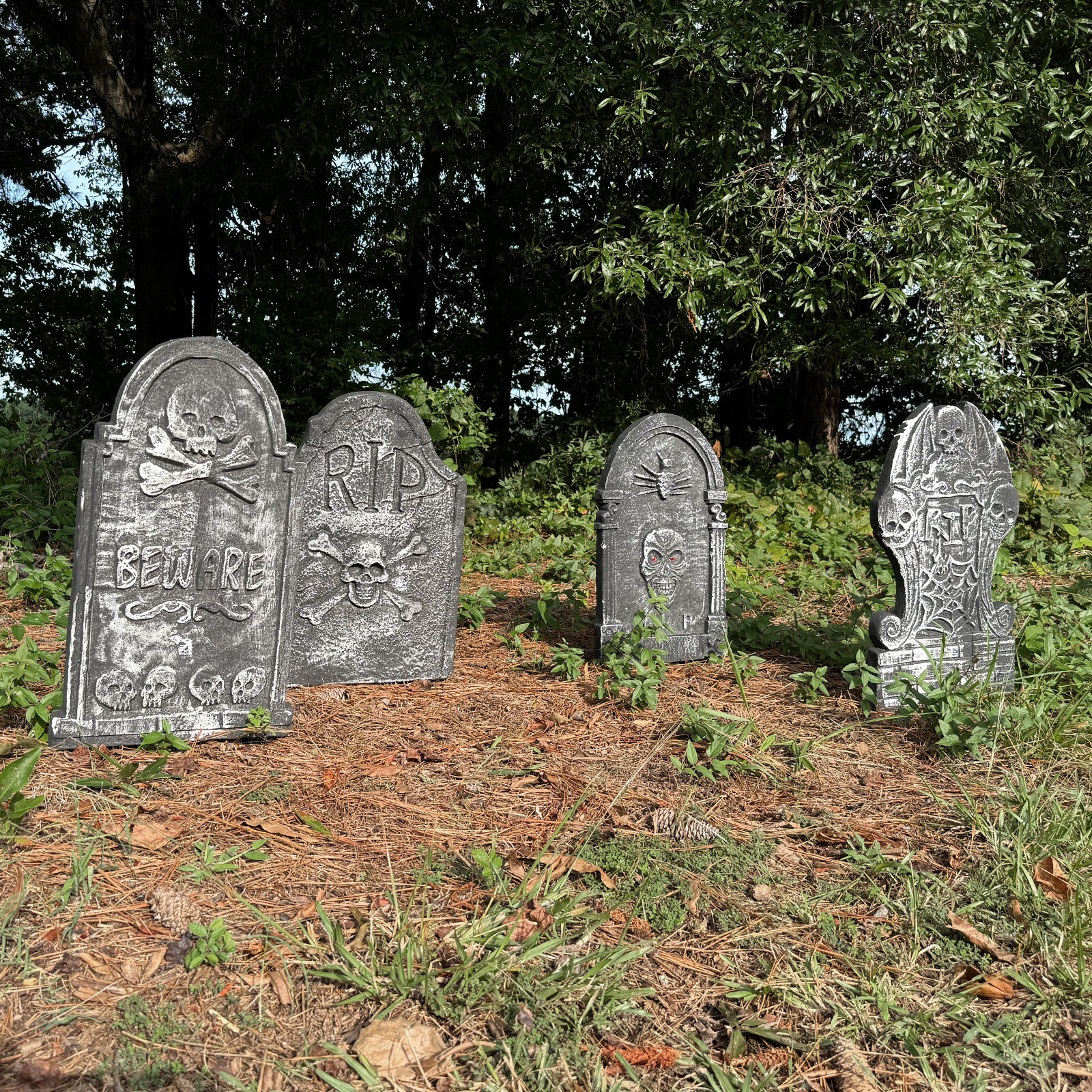 4 Pack 22" Halloween Foam Tombstones Outdoor Graveyard Headstones with Stakes