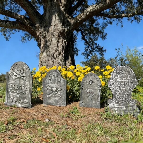 4 Pack 22" Halloween Foam Tombstones Outdoor Graveyard Headstones with Stakes