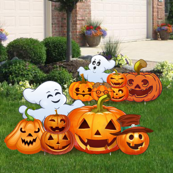 Halloween Decorations 2Pcs Ghost Pumpkin Decor Outdoor Yard Signs Stakes Prop
