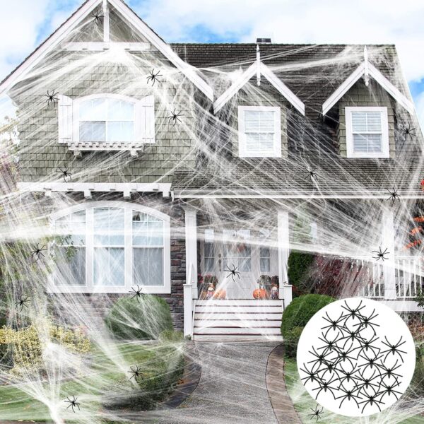 400 Sqft Halloween Spider Web - Super Stretch Cobweb With Fake Spiders Decor US