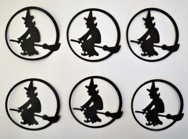Witch in a circle Broom Halloween Silhouette Die Cut Scrapbook Embellishment 6pc