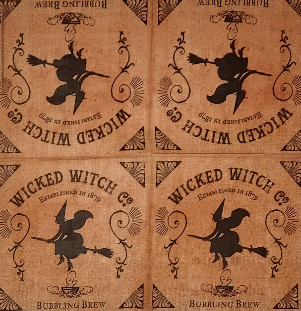 2 Individual Paper Decoupage Beverage Napkins #212 Wicked Witch Broom Halloween