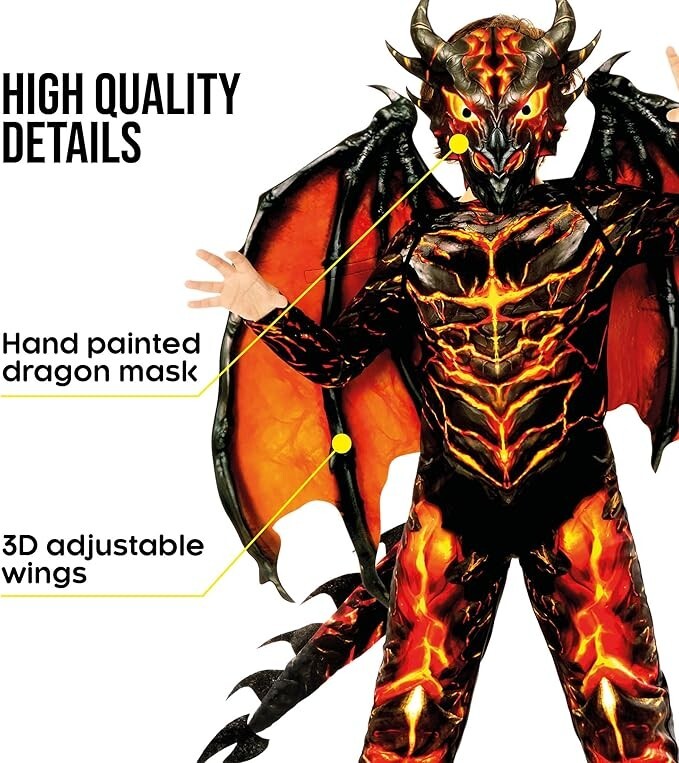 Boys' Lava Dragon Costume with Mask and Wings