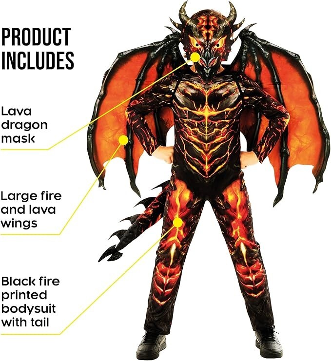 Boys' Lava Dragon Costume with Mask and Wings