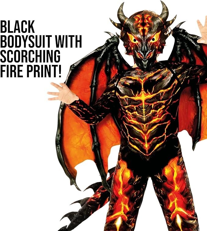 Boys' Lava Dragon Costume with Mask and Wings