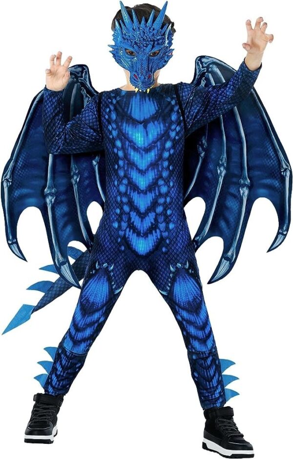 Boys' Deluxe Blue Dragon Costume with Wings and Mask