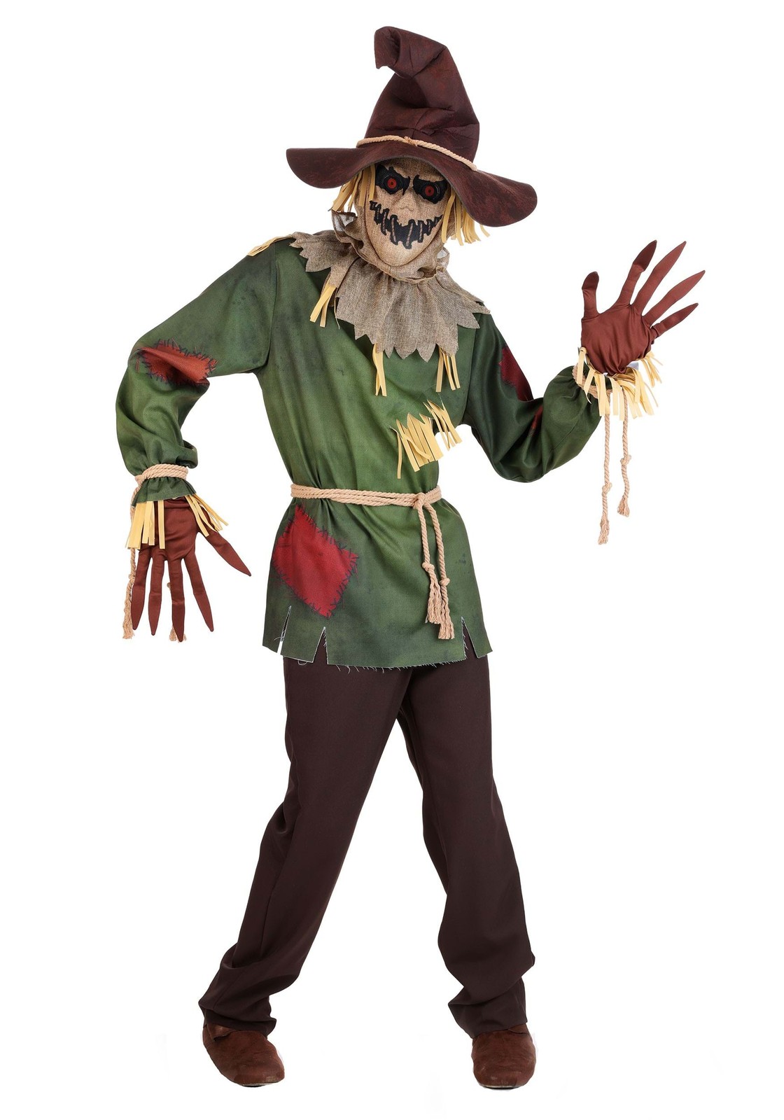 Adult Scary Scarecrow Costume with Mask and Hat