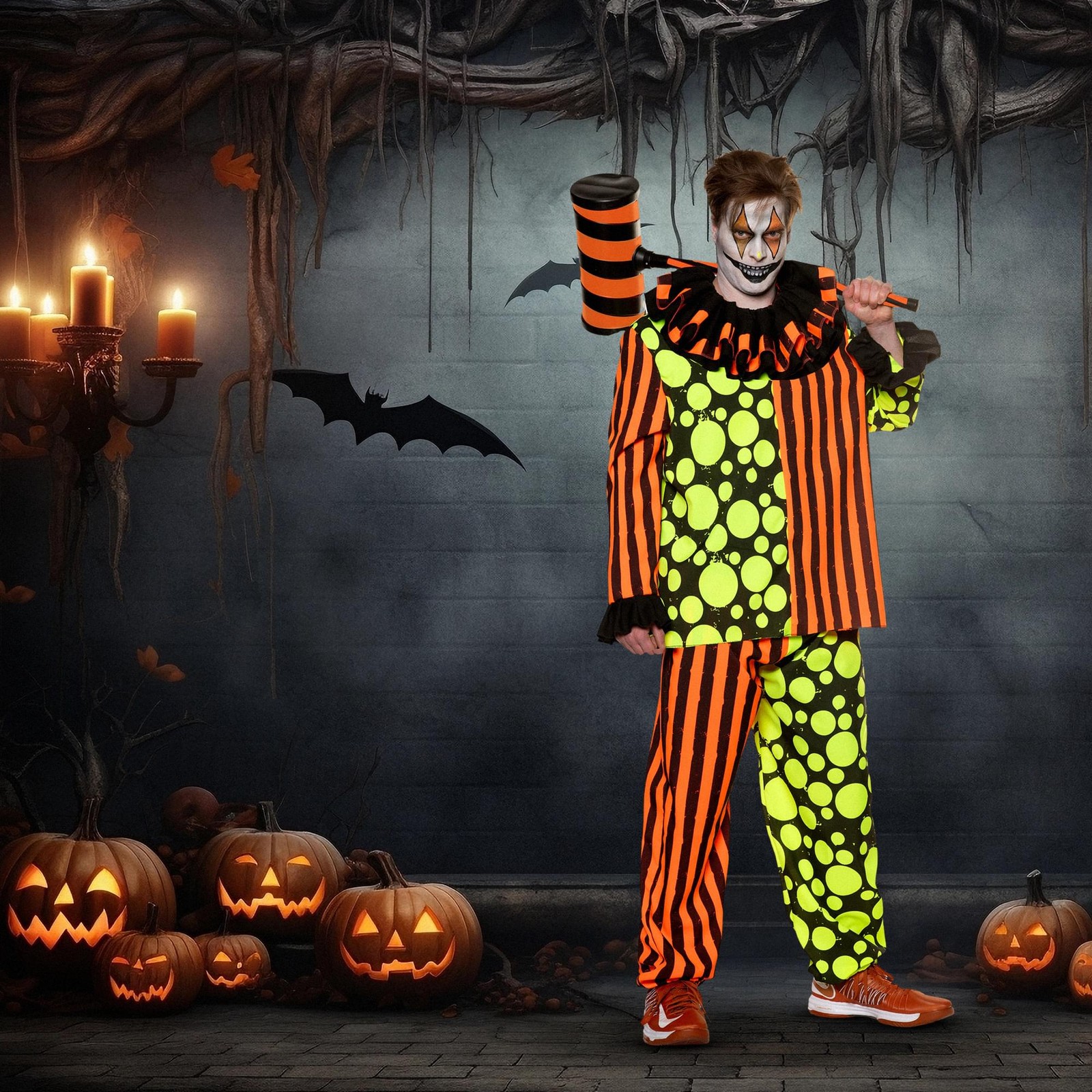 Neon Terror Clown Costume, Adult 2XL