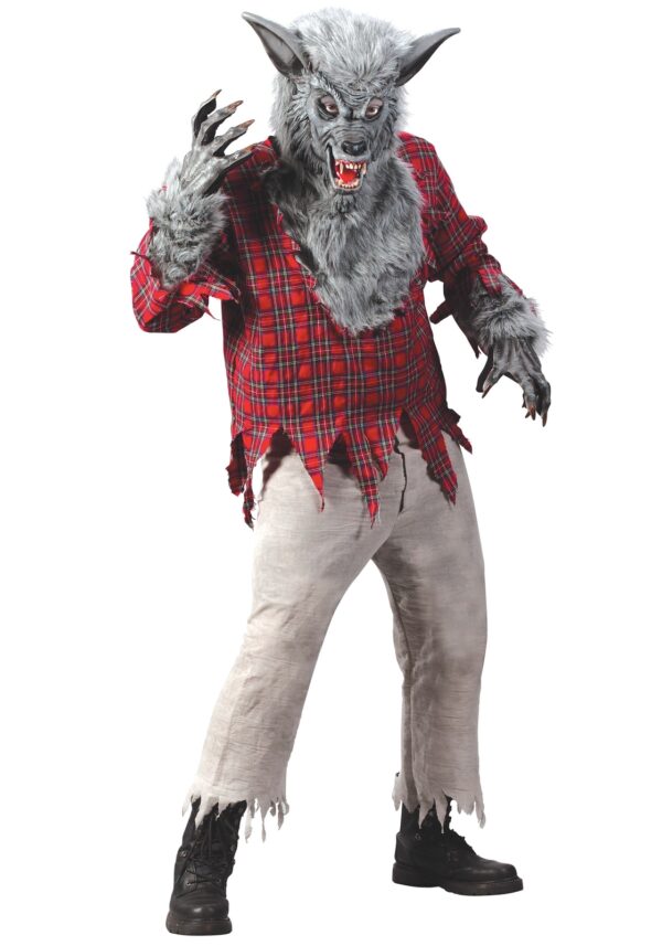 Adult Silver Werewolf Costume with Mask and Gloves