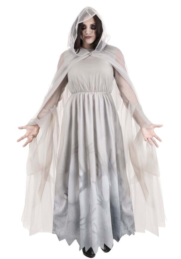 Women's Lady in White Ghost Dress and Cape Costume