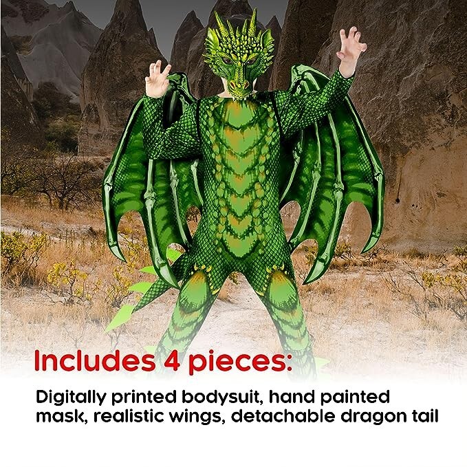 Boys' Green Dragon Costume with Removable Wings