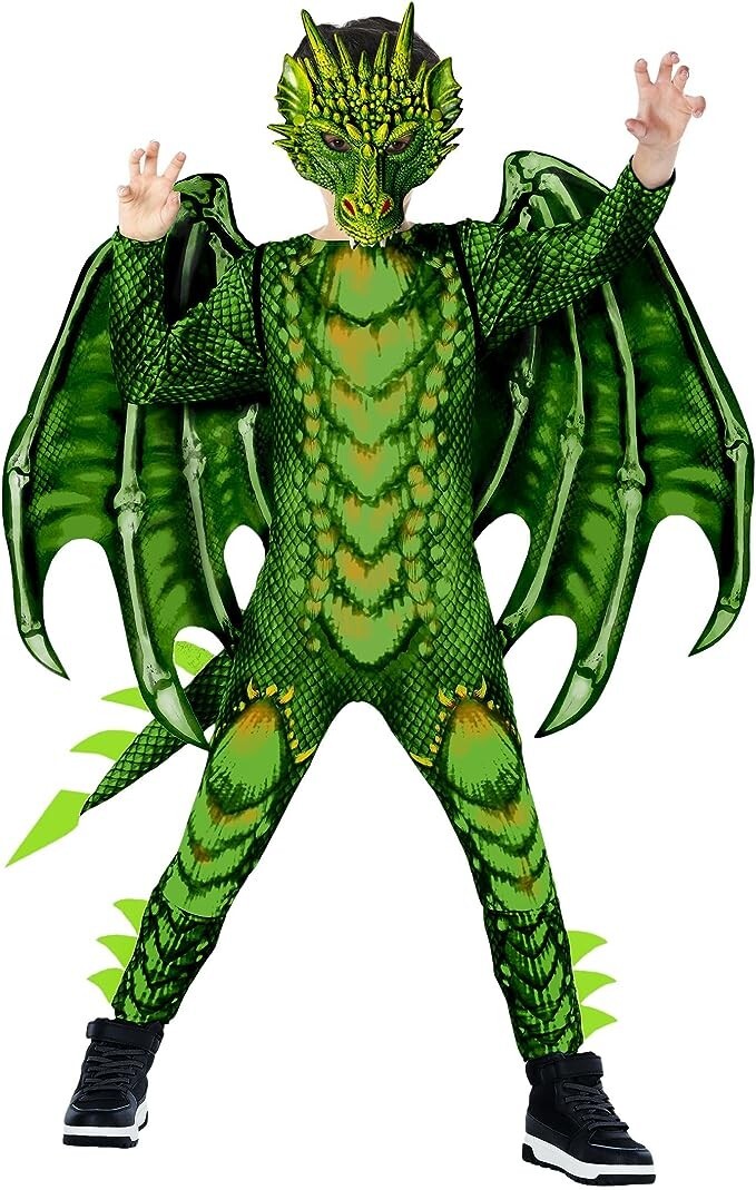 Boys' Green Dragon Costume with Removable Wings