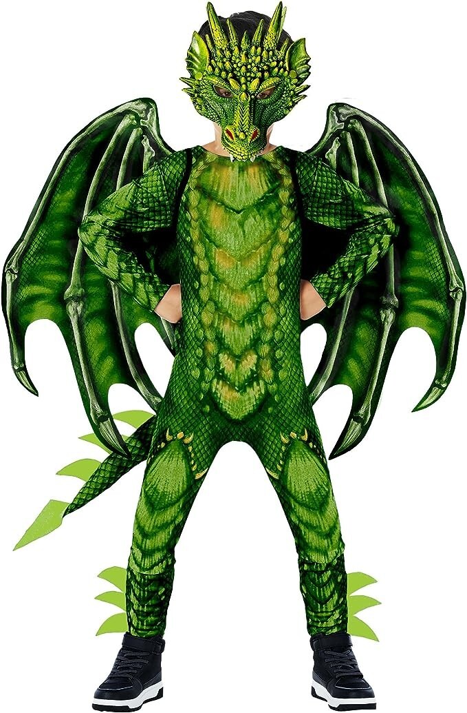 Boys' Green Dragon Costume with Removable Wings