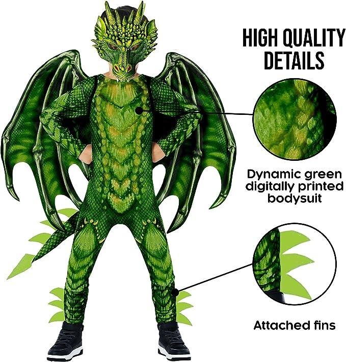 Boys' Green Dragon Costume with Removable Wings