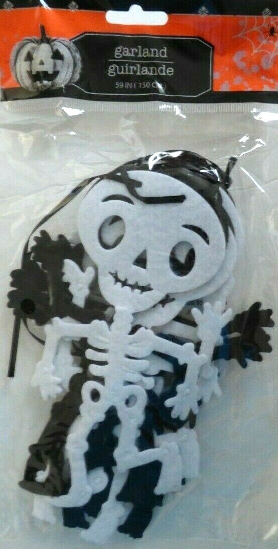 Black and White Skeleton Felt Garland — 4 ft 11 in