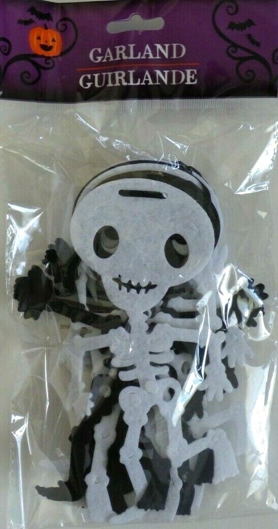 Black and White Skeleton Felt Garland — 4 ft 11 in