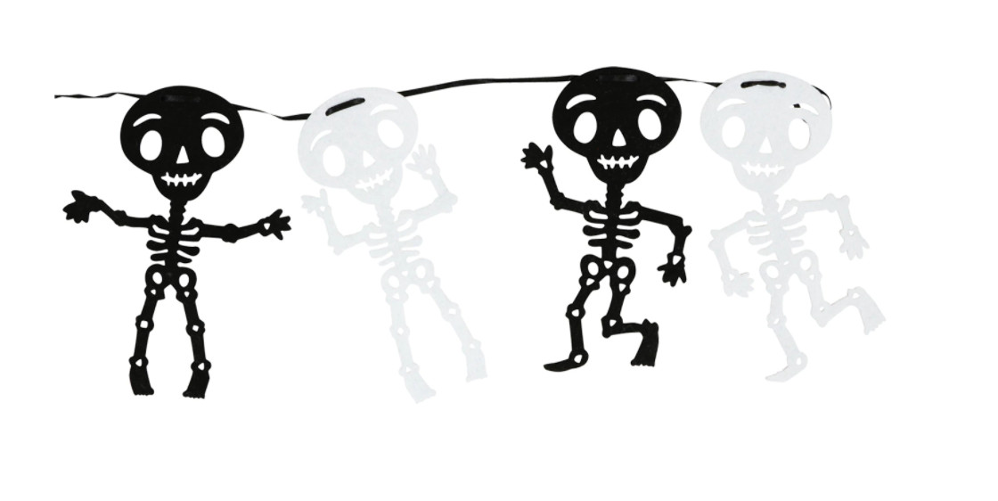 Black and White Skeleton Felt Garland — 4 ft 11 in