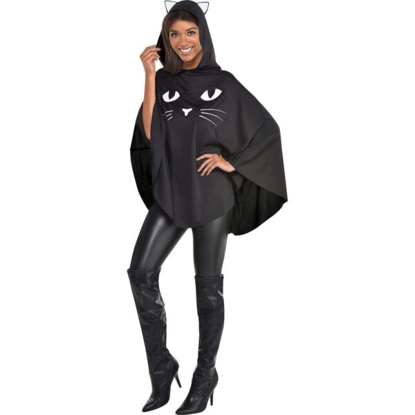 Women's Black Cat Hooded Poncho
