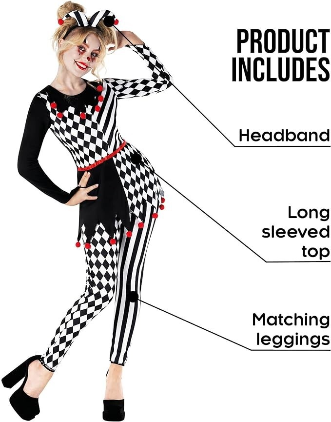 Women's Black and White Jester Costume