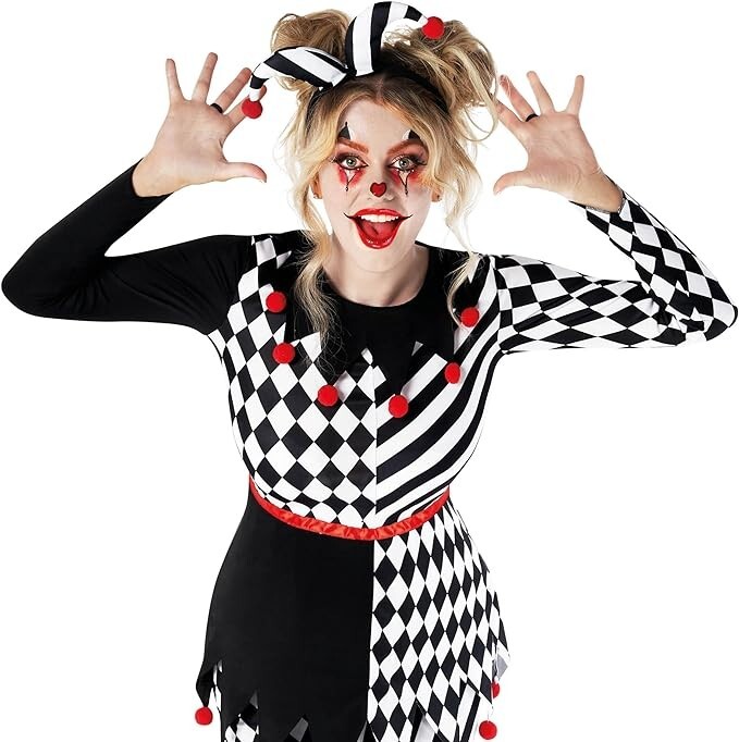 Women's Black and White Jester Costume
