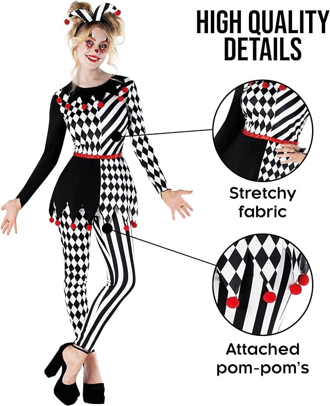 Women's Black and White Jester Costume