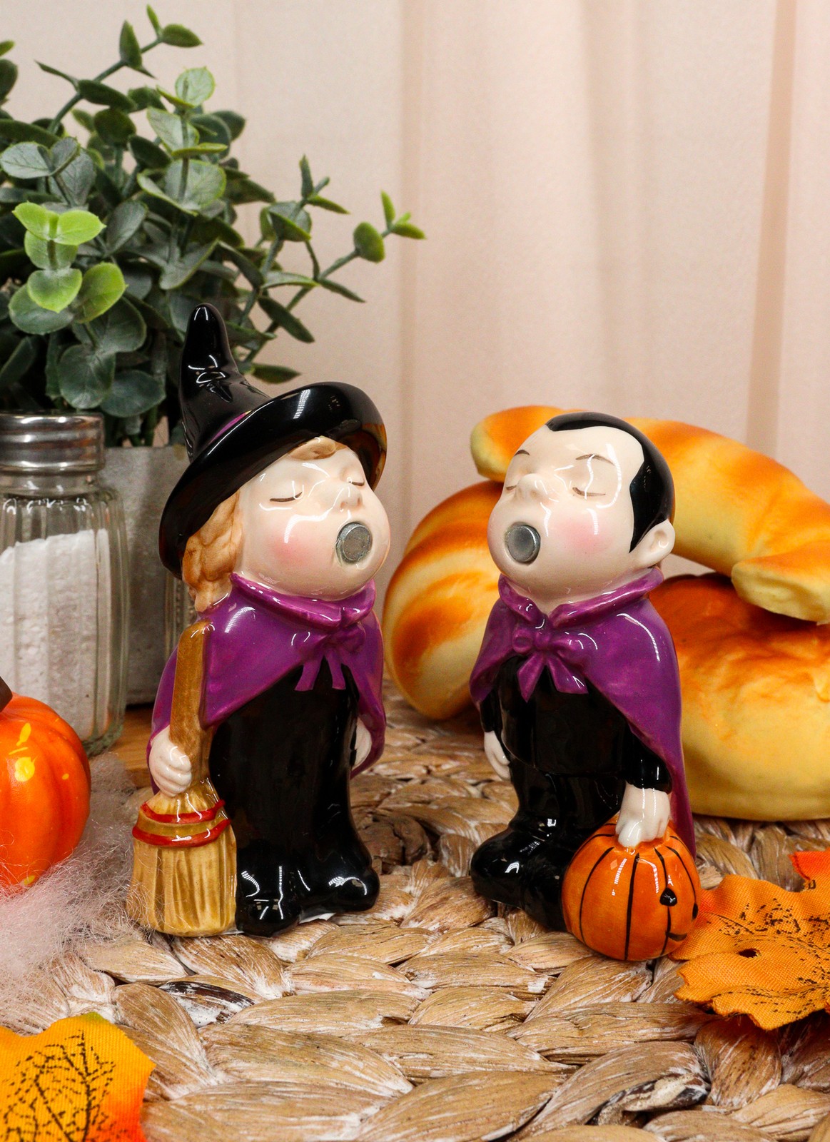 Kissing Witch and Vampire Salt and Pepper Shakers