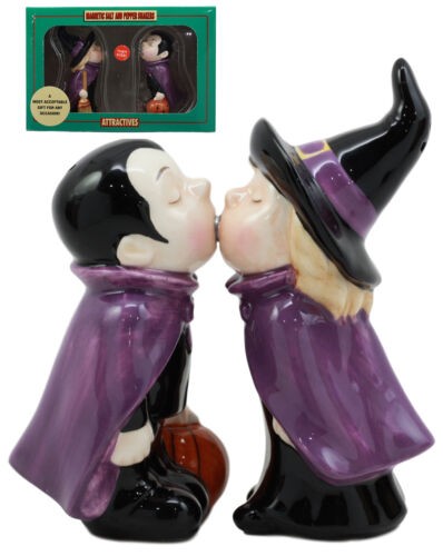 Kissing Witch and Vampire Salt and Pepper Shakers